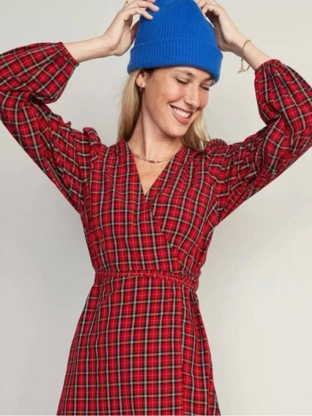 Old Navy Red Plaid Wrap Mini Dress